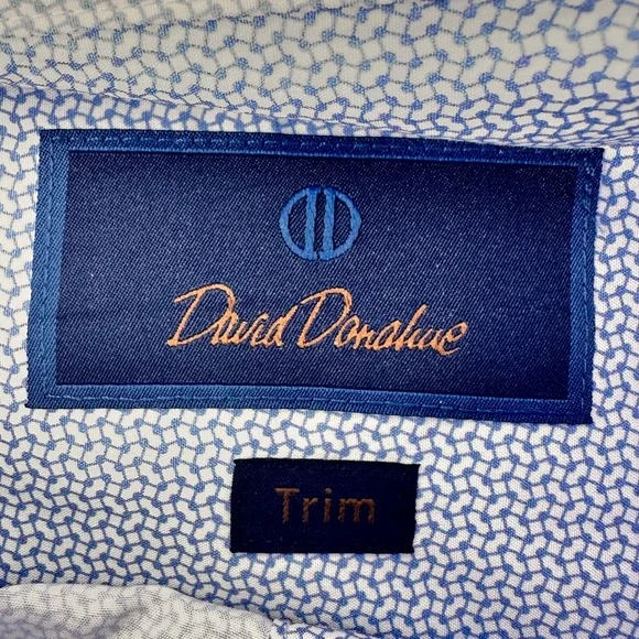 David Donahue Men's Dress Shirt Blue Geometric Pattern 16.5 32/33 100% Cotton - Picture 4 of 12